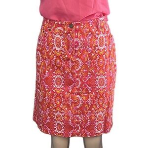 Jones New York Sport Bright Pink Orange Paisley Print Jean Pencil Skirt 12